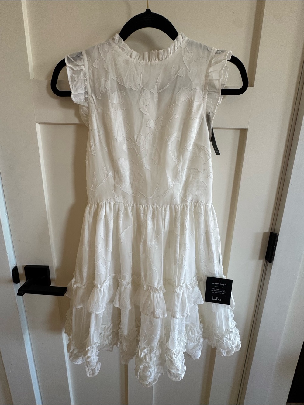 NEW - Lulu's White Ruffle-Trim Embroidered white Dress W’s XS